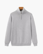 Men's Half-Zip Knit Pullover with Stand Collar and Ribbed Trims - Gray