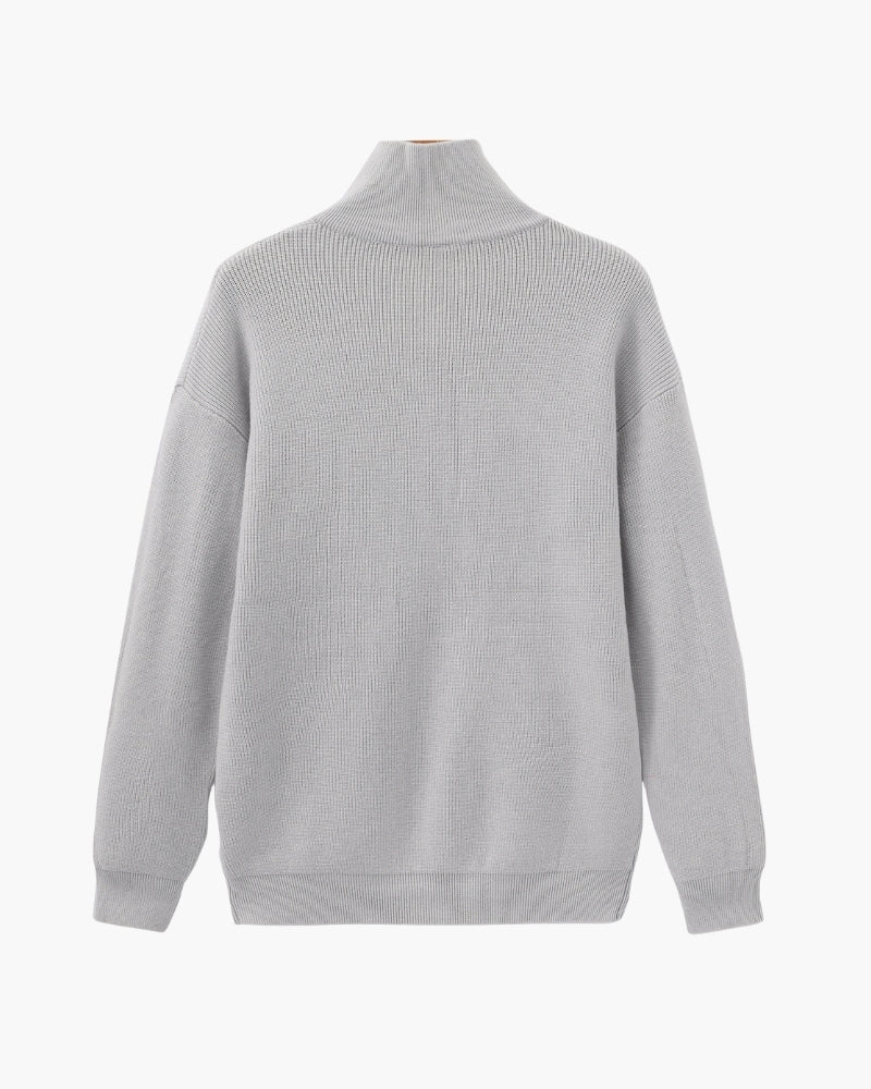 Men's Half-Zip Knit Pullover with Stand Collar and Ribbed Trims
