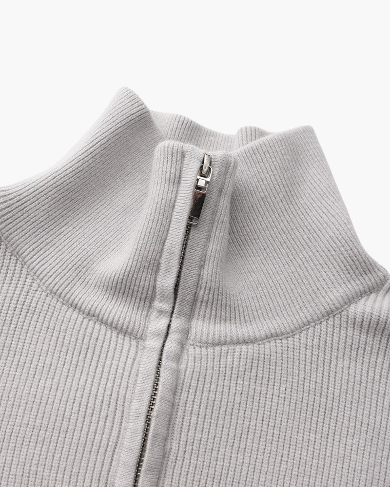 Men's Half-Zip Knit Pullover with Stand Collar and Ribbed Trims