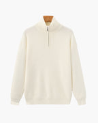 Men's Half-Zip Knit Pullover with Stand Collar and Ribbed Trims - Ivory