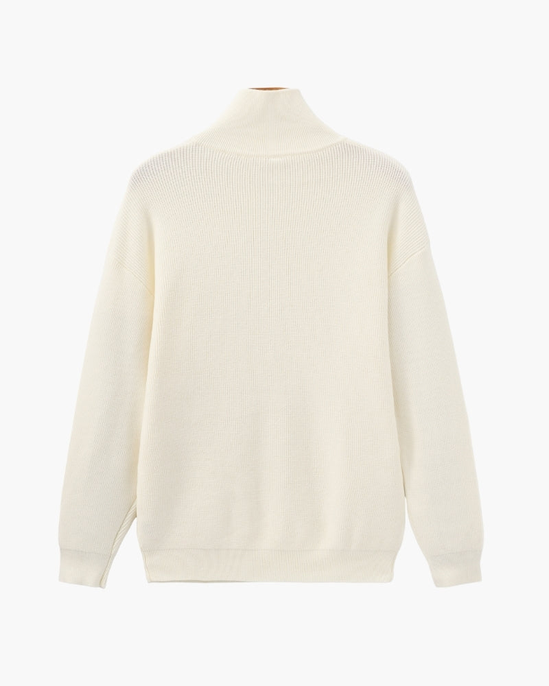 Men's Half-Zip Knit Pullover with Stand Collar and Ribbed Trims