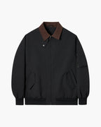 Men's Harrington Jacket with Point Collar and Zip Front - Black