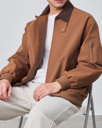 Men's Harrington Jacket with Point Collar and Zip Front - Brown