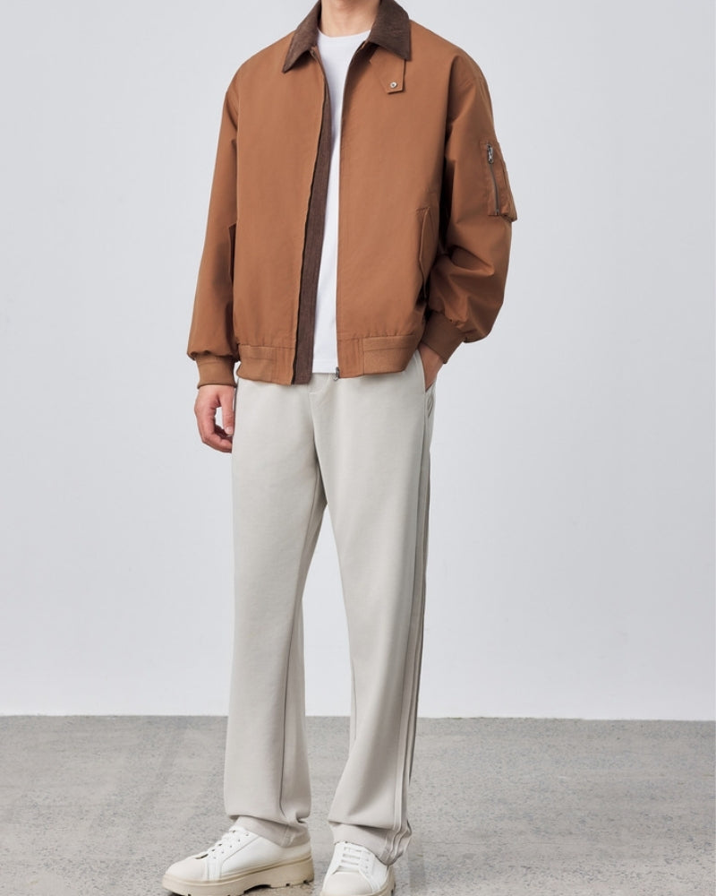 Men's Harrington Jacket with Point Collar and Zip Front
