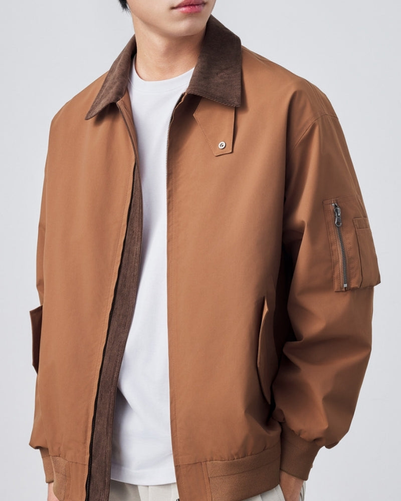 Men's Harrington Jacket with Point Collar and Zip Front