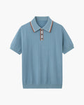 Men's Herringbone Knit Polo with Contrast Piping - Blue Gray
