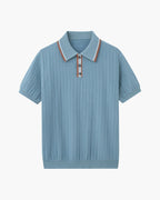 Men's Herringbone Knit Polo with Contrast Piping - Blue Gray