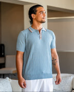 Men's Herringbone Knit Polo with Contrast Piping