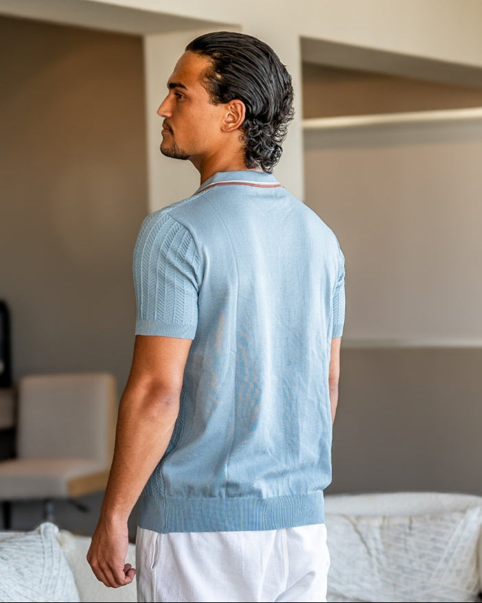 Men's Herringbone Knit Polo with Contrast Piping