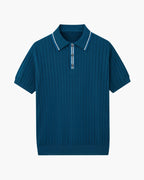 Men's Herringbone Knit Polo with Contrast Piping - Blue