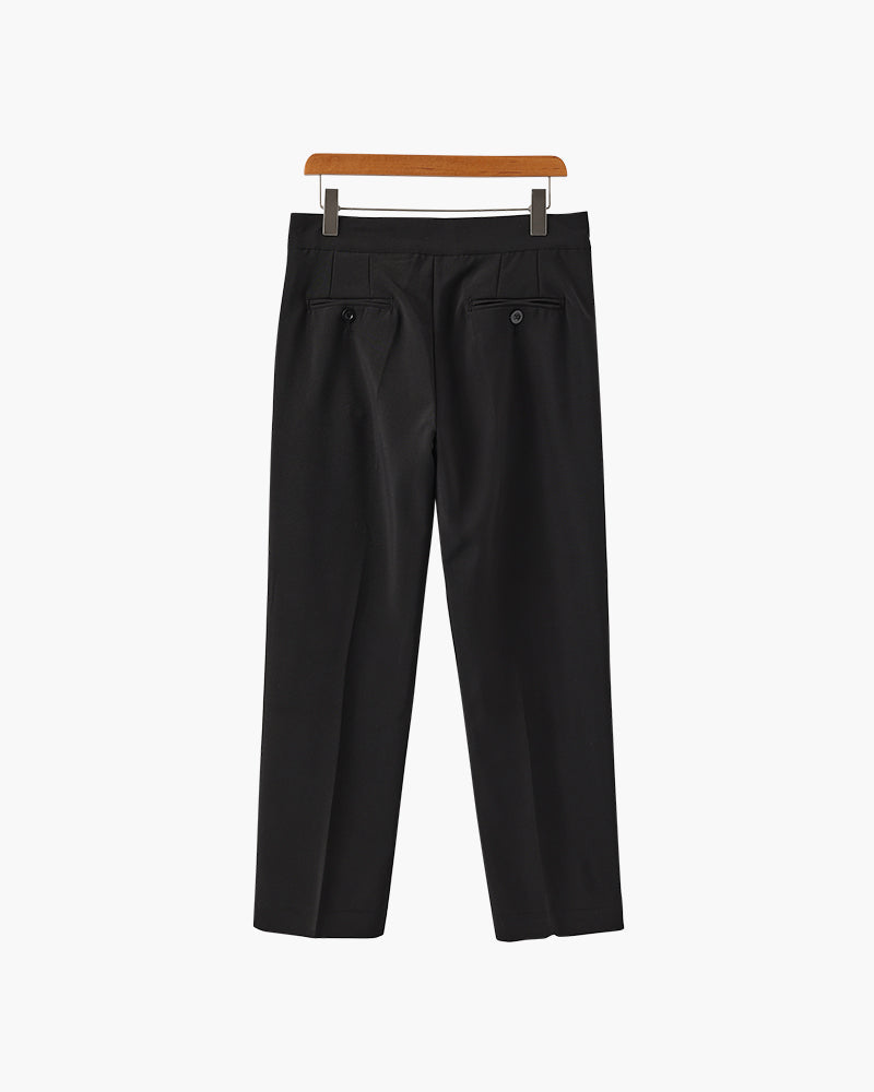 Men's High-Waist Tailored Trousers with Pleats and Belt Loops - Black