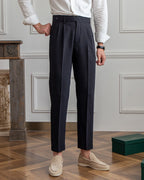 Men's High-Waist Tailored Trousers with Pleats and Belt Loops