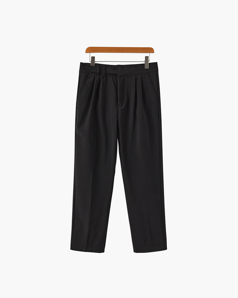 Men's High-Waist Tailored Trousers with Pleats and Belt Loops