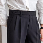 Men's High-Waist Tailored Trousers with Pleats and Belt Loops