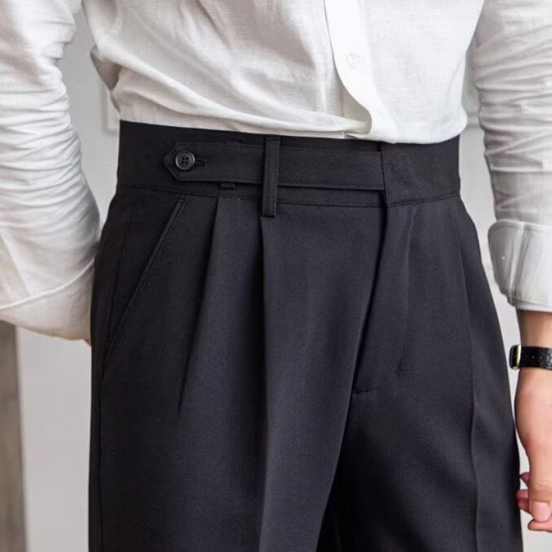 Men's High-Waist Tailored Trousers with Pleats and Belt Loops