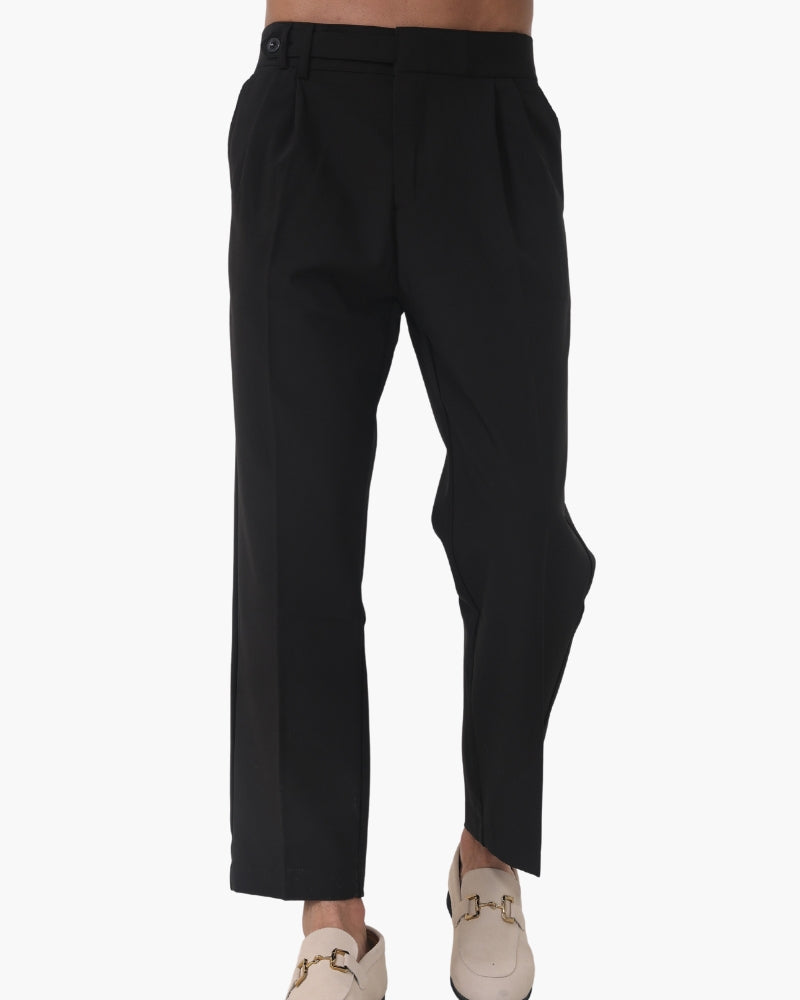 Men's High-Waist Tailored Trousers with Pleats and Belt Loops