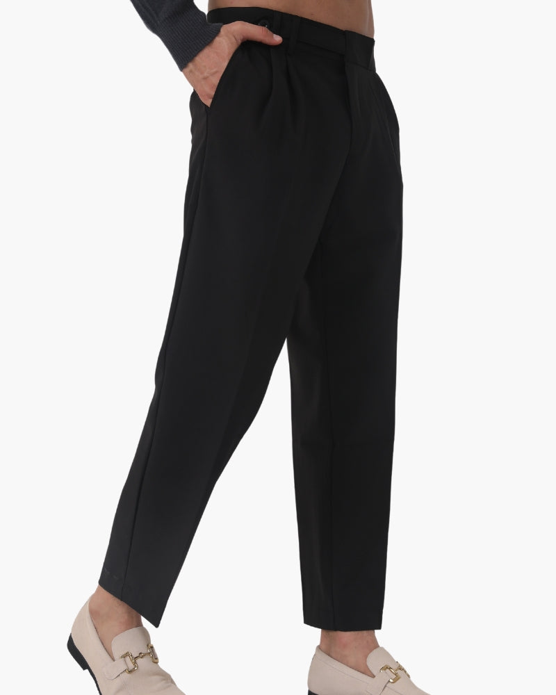Men's High-Waist Tailored Trousers with Pleats and Belt Loops