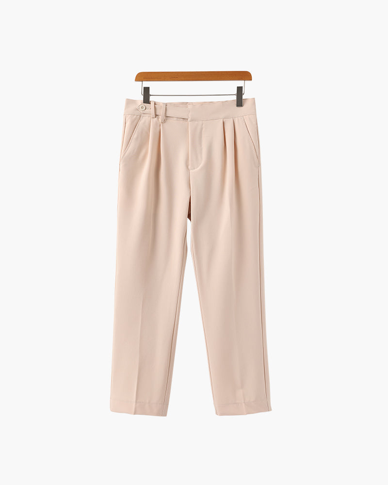 Men's High-Waist Tailored Trousers with Pleats and Belt Loops - Beige