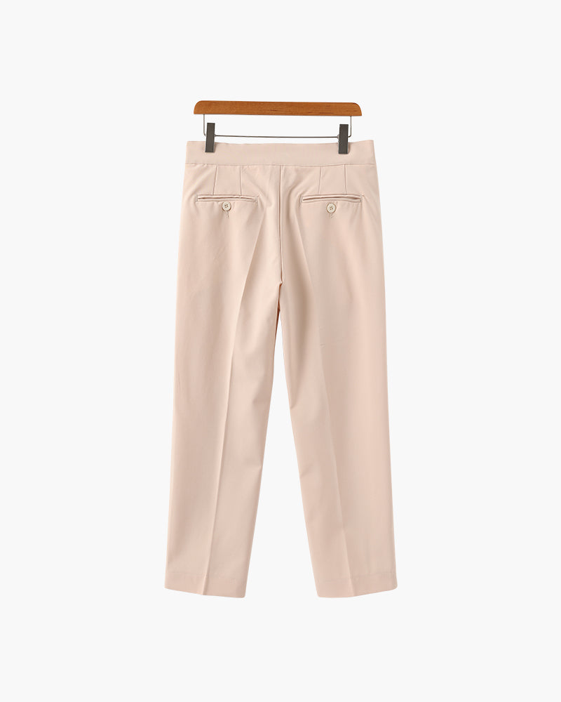 Men's High-Waist Tailored Trousers with Pleats and Belt Loops
