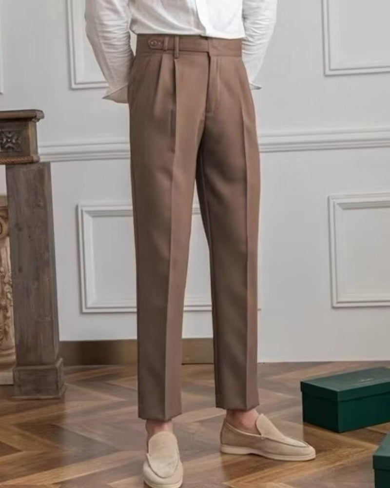 Men's High-Waist Tailored Trousers with Pleats and Belt Loops