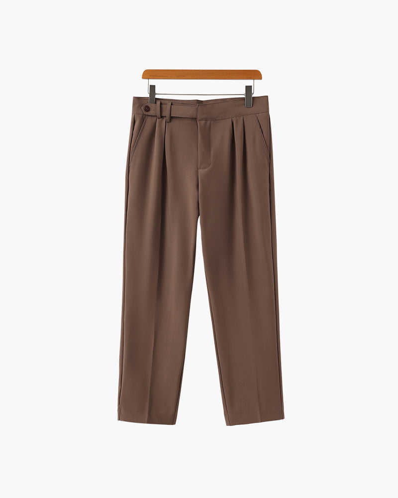 Men's High-Waist Tailored Trousers with Pleats and Belt Loops - Brown