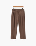 Men's High-Waist Tailored Trousers with Pleats and Belt Loops - Brown