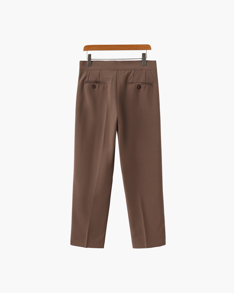 Men's High-Waist Tailored Trousers with Pleats and Belt Loops