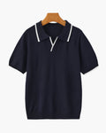 Men's Knit Polo with Contrast Tipping on Collar and Cuffs - Navy