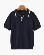 Men's Knit Polo with Contrast Tipping on Collar and Cuffs - Navy