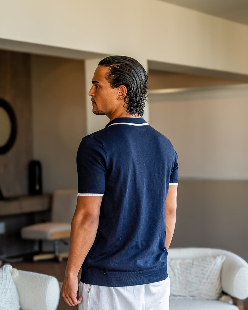 Men's Knit Polo with Contrast Tipping on Collar and Cuffs