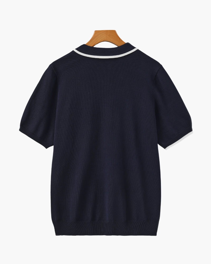 Men's Knit Polo with Contrast Tipping on Collar and Cuffs