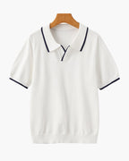 Men's Knit Polo with Contrast Tipping on Collar and Cuffs - White