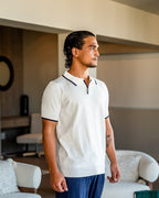 Men's Knit Polo with Contrast Tipping on Collar and Cuffs