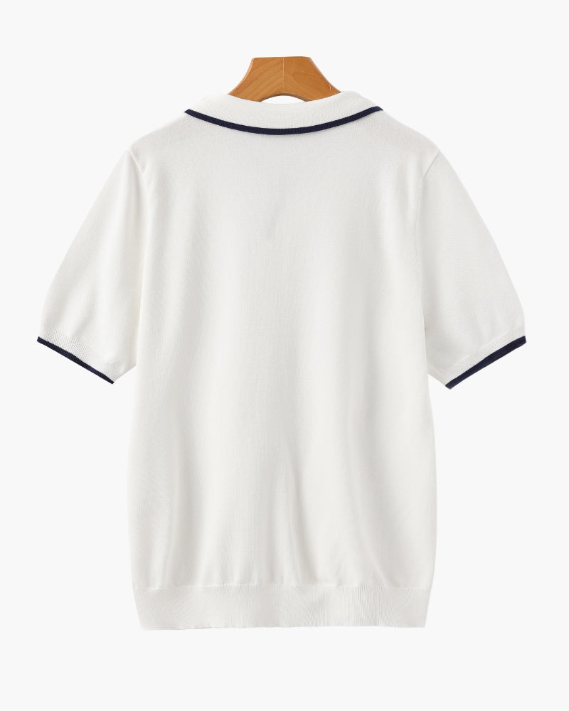 Men's Knit Polo with Contrast Tipping on Collar and Cuffs