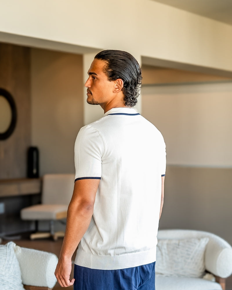 Men's Knit Polo with Contrast Tipping on Collar and Cuffs