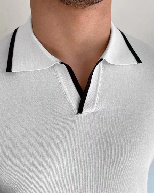 Men's Knit Polo with Contrast Tipping on Collar and Cuffs
