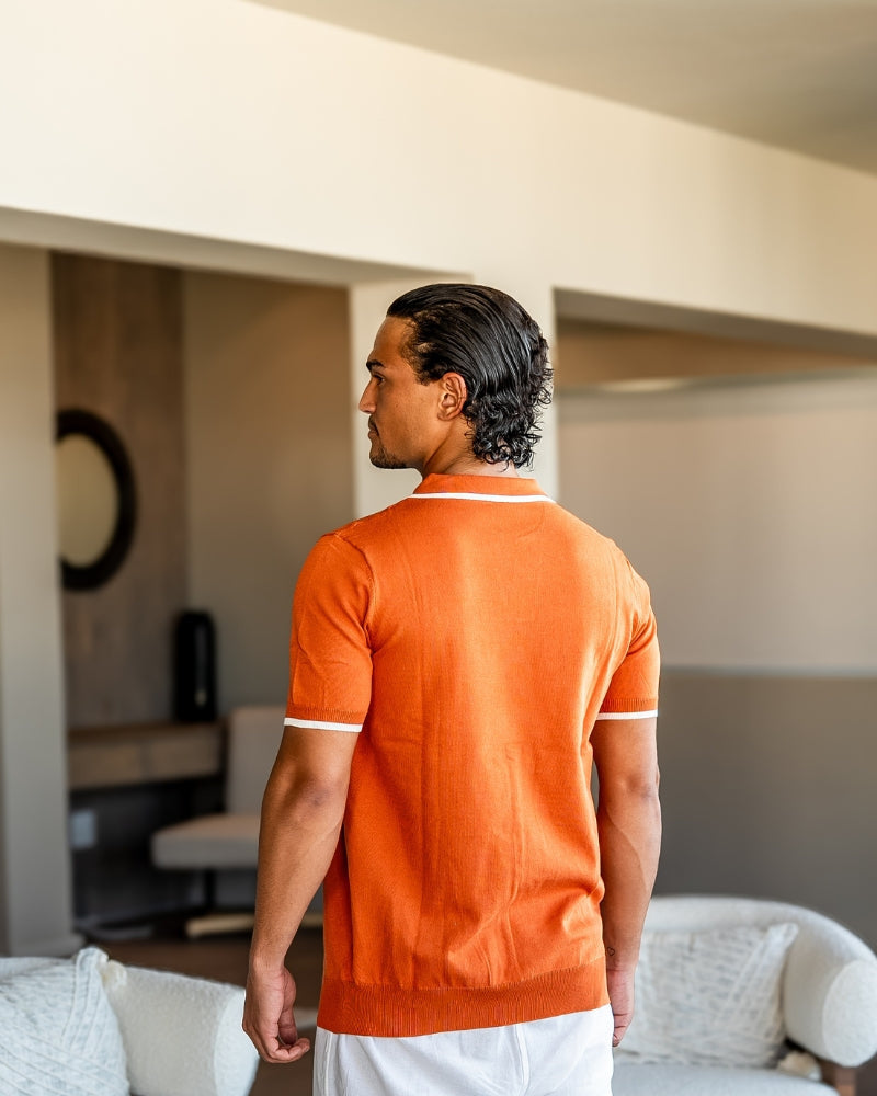 Men's Knit Polo with Contrast Tipping on Collar and Cuffs