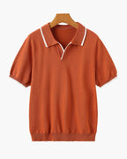 Men's Knit Polo with Contrast Tipping on Collar and Cuffs - Orange