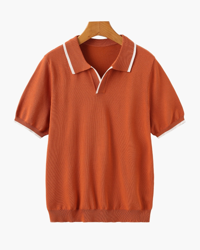 Men's Knit Polo with Contrast Tipping on Collar and Cuffs - Orange