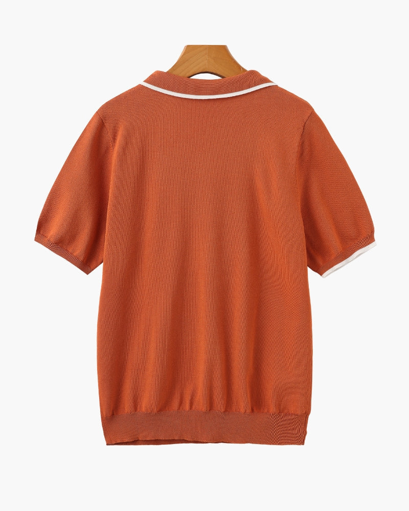Men's Knit Polo with Contrast Tipping on Collar and Cuffs