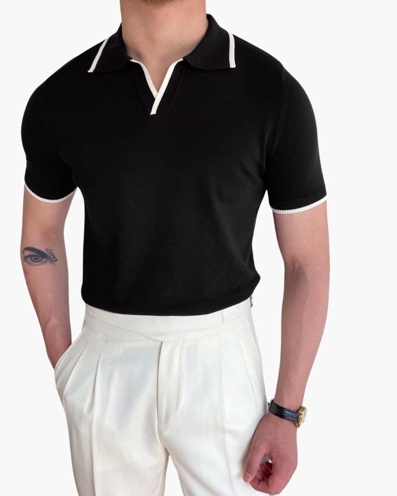 Men's Knit Polo with Contrast Tipping on Collar and Cuffs