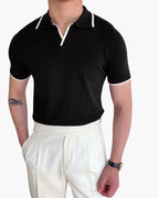 Men's Knit Polo with Contrast Tipping on Collar and Cuffs