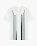 Men's Knit Polo with Vertical Panel Stripes and Button Front