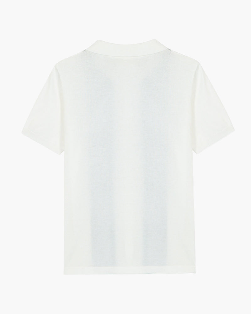 Men's Knit Polo with Vertical Panel Stripes and Button Front