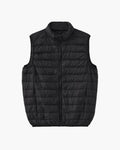 Men's Lightweight Puffer Vest with Stand Collar and Zip - Black