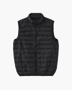 Men's Lightweight Puffer Vest with Stand Collar and Zip - Black