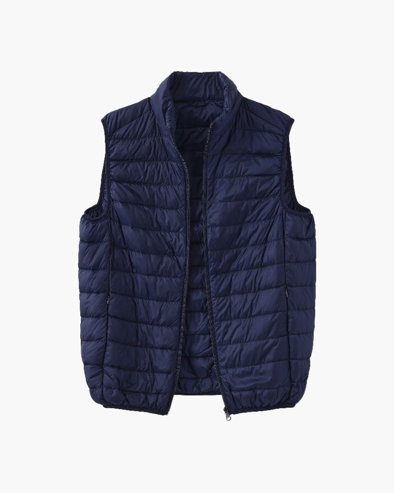Men's Lightweight Puffer Vest with Stand Collar and Zip - Navy