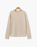 Men's Linen-Cotton Crew Neck Sweater with Lightweight Knit - Beige