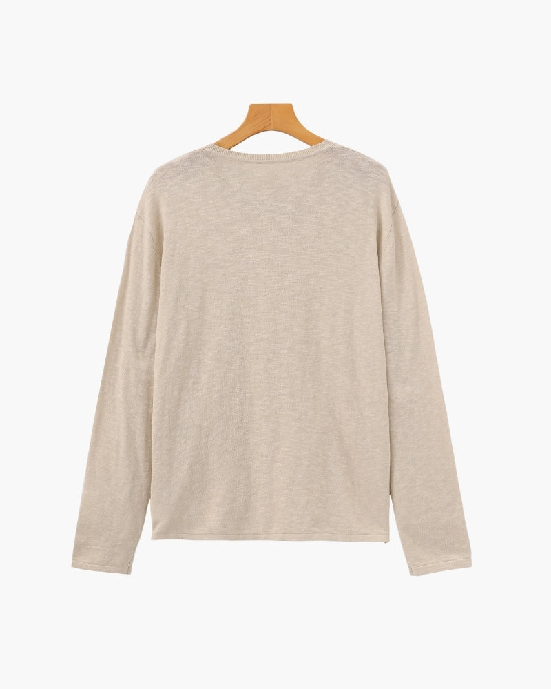 Men's Linen-Cotton Crew Neck Sweater with Lightweight Knit