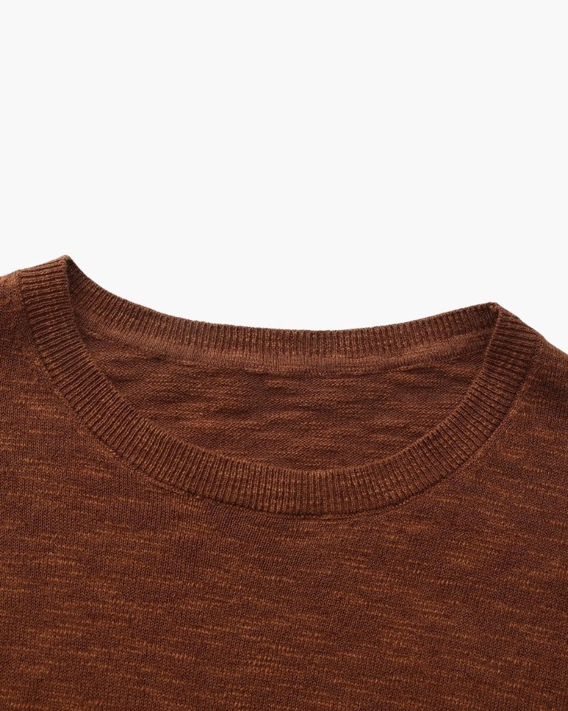 Men's Linen-Cotton Crew Neck Sweater with Lightweight Knit